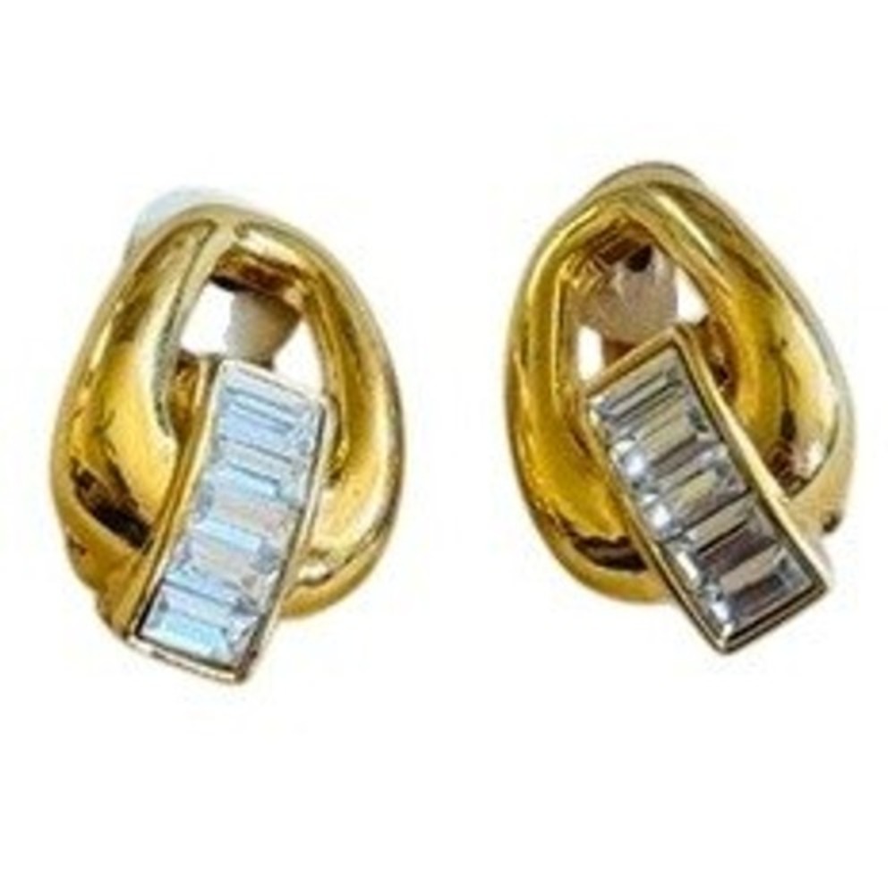 Nina Ricci Crystalβ Baguettes Regal Earrings Jeweled sparkly Gold Tone Glam Clip